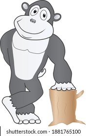 A cartoon of a friendly gorilla waiting for his friend to come to play when the holidays arrive
