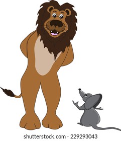 Cartoon of a friendly lion and a mouse