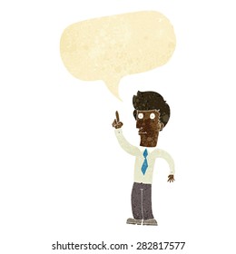 cartoon friendly man with idea with speech bubble