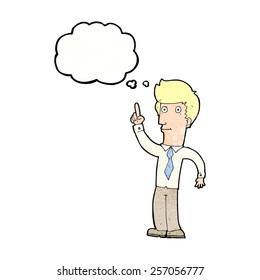cartoon friendly man with idea with thought bubble