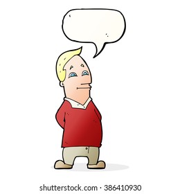 Cartoon-freundlicher Mann mit Sprechblase