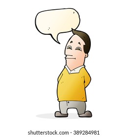 cartoon friendly man with speech bubble