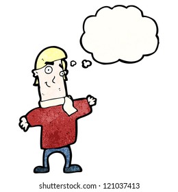 hombre amigo de las caricaturas con burbuja de pensamiento