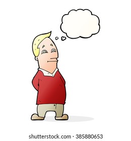 cartoon friendly man with thought bubble