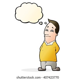 cartoon friendly man with thought bubble