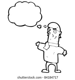 Cartoon-freundlicher Mann mit Denkblase