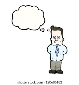 cartoon friendly office man with thought bubble