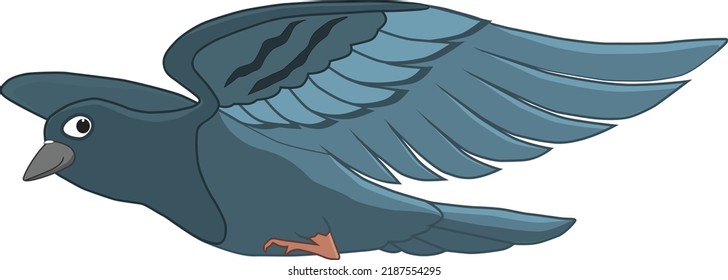 Cartoon of a friendly pigeon flying on a sunny day