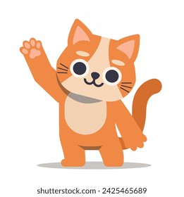 Cartoon friendly waving red cat on isolated background. Character vector illustration