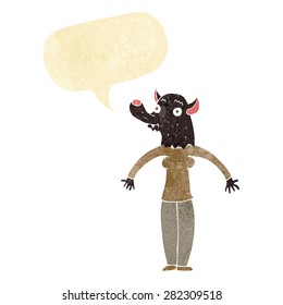 cartoon friendly werewolf woman with speech bubble
