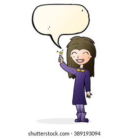 cartoon friendly witch girl with speech bubble
