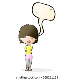 cartoon friendly woman with speech bubble