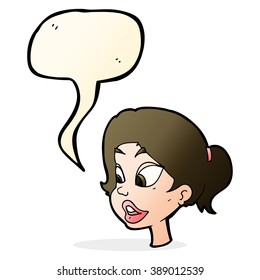 cartoon friendly woman with speech bubble