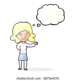 cartoon friendly woman with thought bubble