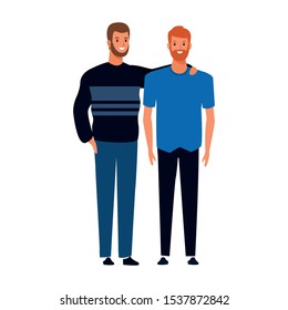 cartoon friends men standing icon over white background, vector illustration