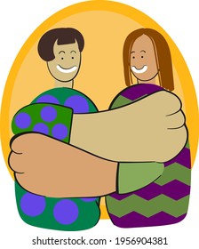  cartoon friendship beautiful people  beautiful woman and man international. Different races and skin colors. Vector. Isolated from the background