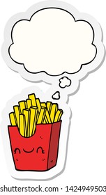 cartoon fries in box with thought bubble as a printed sticker