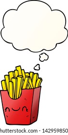 fritas de desenho animado na caixa com bolha de pensamento em estilo gradiente suave