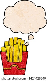 cartoon fries with thought bubble in grunge texture style