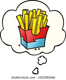 cartoon fries with thought bubble in smooth gradient style