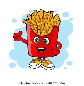 Cartoon fries. Vector mascot.