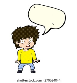 cartoon frightened boy with speech bubble