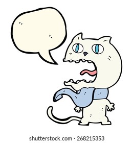 cartoon frightened cat with speech bubble