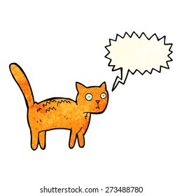 cartoon frightened cat with speech bubble
