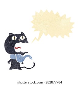 cartoon frightened cat with speech bubble