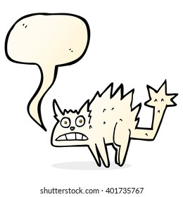 cartoon frightened cat with speech bubble