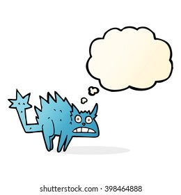cartoon frightened cat with thought bubble