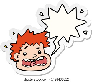 cartoon frightened face with speech bubble sticker