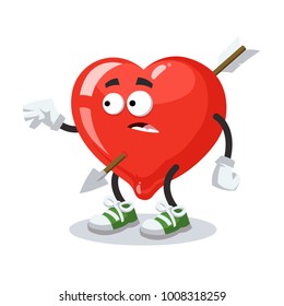 cartoon frightened heart with an arrow on a white background