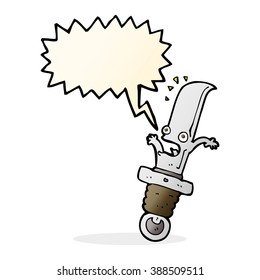 cartoon frightened knife with speech bubble