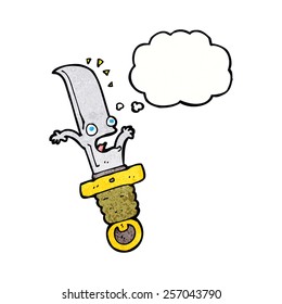 cartoon frightened knife with thought bubble