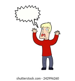 cartoon frightened man with speech bubble