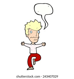 cartoon frightened man with speech bubble