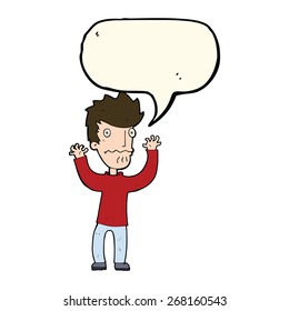 cartoon frightened man with speech bubble