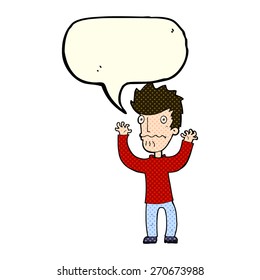 cartoon frightened man with speech bubble