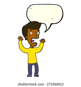 cartoon frightened man with speech bubble