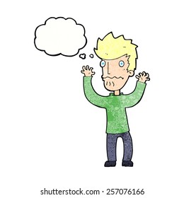 cartoon frightened man with thought bubble