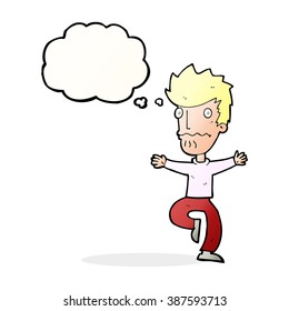 cartoon frightened man with thought bubble