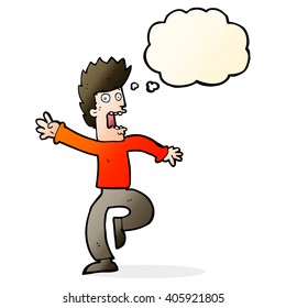 cartoon frightened man with thought bubble