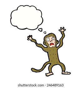 cartoon frightened monkey with thought bubble