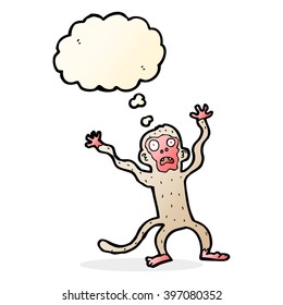 cartoon frightened monkey with thought bubble