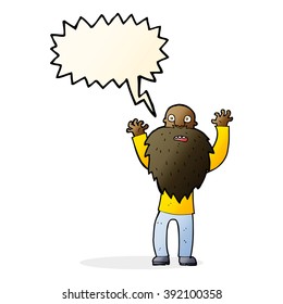 cartoon frightened old man with beard with speech bubble