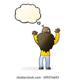 cartoon frightened old man with beard with thought bubble