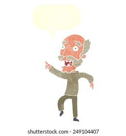 cartoon frightened old man with speech bubble