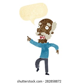 cartoon frightened old man with speech bubble