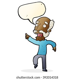 cartoon frightened old man with speech bubble